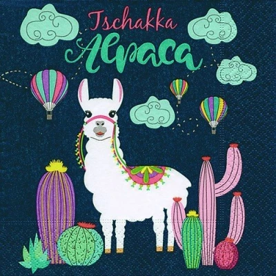 Afbeelding van 20 servetten alpaca rond cactussen/dieren/kinderen/spreuk 33 x cm