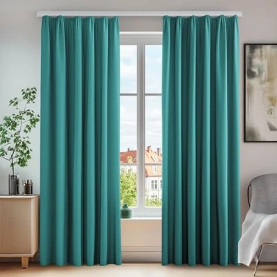 Afbeelding van Deconovo Verduisteringsgordijnen, modern design, turquoise, 140 x 160 cm, gordijn, slaapkamer, meisjes, kinderen, woonkamer, plooiband, eetkamer, 2 stuks