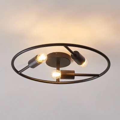 Afbeelding van Lucande plafondlamp design 3lichts Staal H: 15.5 cm E27 zwart