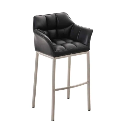 Afbeelding van Barkruk Sarpsborg Kunstleer met 4 poots Mat geborsteld RVS frame, Zwart