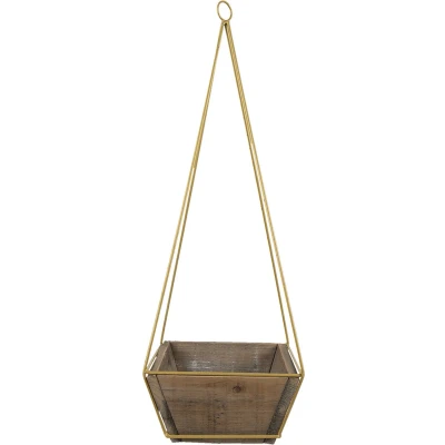 Afbeelding van Clayre &amp; Eef Bloempot 21x21x10/61 cm Bruin Hout Metaal Vierkant Plantenpot