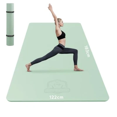 Afbeelding van HAPBEAR Yogamat, XXL, extra breed, TPE, sportmat, fitnessmat, antislip, 183 cm x 122 6 mm dik, ultra duurzaam, gymnastiekmat voor pilates, gym, thuis, work out, groen