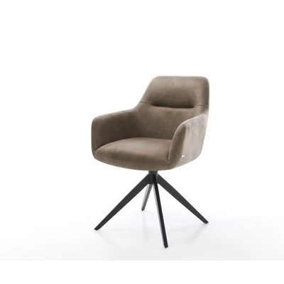 Afbeelding van DELIFE Draaistoel Pejo Flex microvelours taupe vintage kruisframe breed zwart 360 draaibaar rocker functie pocketveer kern