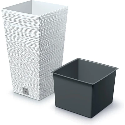 Afbeelding van Prosperplast Plantenpot/bloempot Furu Stripes voor buiten kunststof wit vierkant D24 x H45 cm Plantenpotten