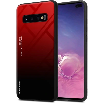 Afbeelding van Cadorabo Hoesje geschikt voor Samsung Galaxy S10 PLUS in ROOD ZWART Tweekleurige beschermhoes TPU silicone Case