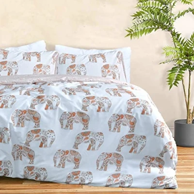 Afbeelding van Sleepdown Olifant Roest Witte Paisley Omkeerbare Zachte Easy Care Dekbedovertrek Quilt Beddengoed Set met Kussensloop Eenpersoons (135cm x 200cm)