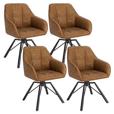 Afbeelding van WOLTU Eetkamerstoelen, draaibaar, set van 4, keukenstoel, beklede stoel, draaistoel, comfortabele stoel met armleuningen, rugleuning, voor eetkamer en woonkamer, kunstleren bekleding, lichtbruin,