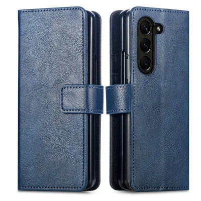 Afbeelding van Samsung Galaxy Z Fold 6 Hoesje Kunstleder iMoshion Bookcase Donkerblauw Telefoonhoesje