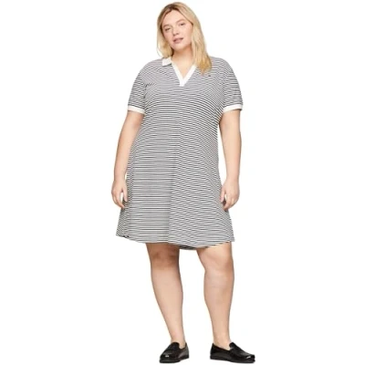 Afbeelding van Tommy Hilfiger Curve OPEN Placket Jurk, Dames, Maat: 46, Ecru/desert sky