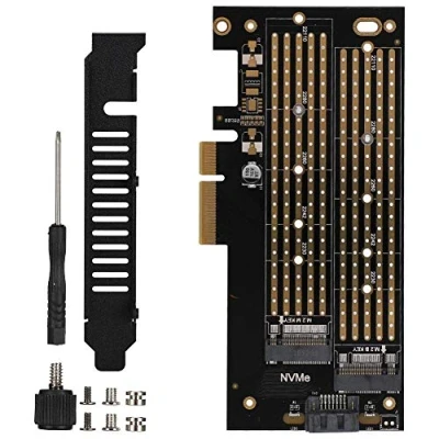Afbeelding van Diyeeni Dual M.2 PCIE Adapter, naar SATA + NVME Disk uitbreidingskaart voor 2230 2242 2260 2280 22110 grootte SSD