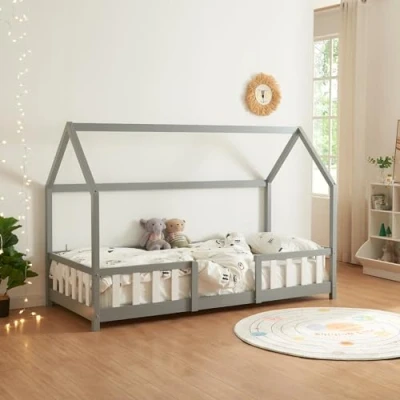 Afbeelding van Kinderbed Sisimiut met uitvalbeveiliging 90x200 cm lichtgrijs en wit