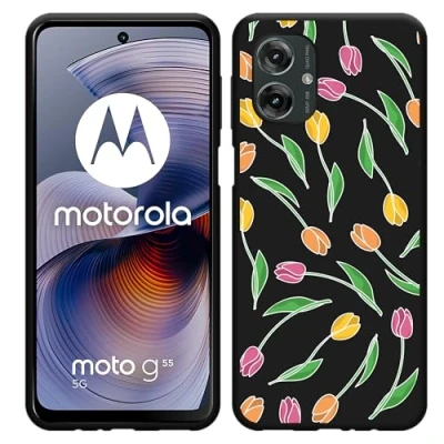 Afbeelding van Cazy Hoesje geschikt voor Motorola Moto G55 Siliconen Zwart Tulpen