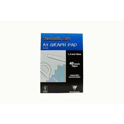 Afbeelding van Exacompta Clairefontaine &#039;Technik Art&#039; Grafiekblok, A3, 1/5/10 mm Grid, 40 bladeren, blauw