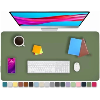 Afbeelding van KKTECH lederen bureau onderlegger, antislip, muismat, premium kantoortafel schrijfmat voor laptop schrijven, waterdichte mat (olijfgroen, 90 x 43)