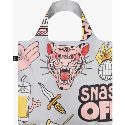 Afbeelding van LOQI SNASK Tiger Snake Beer Opvouwbare Shopper Zilver recycle bag boodschappentas