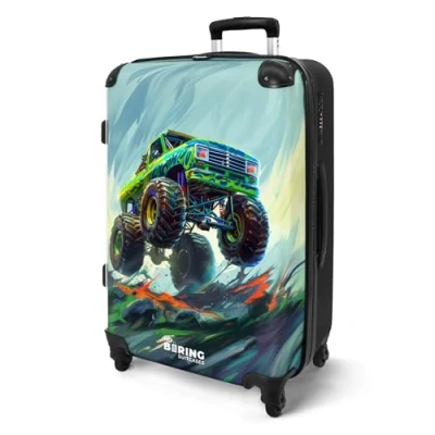 Afbeelding van NoBoringSuitcases.com® Koffer groot Rolkoffer lichtgewicht Groene monstertruck met penseelstreken Reiskoffer 4 wielen Grote trolley XL 20 kg bagage