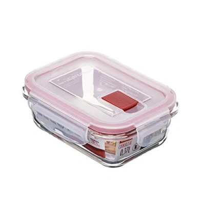 Afbeelding van voedselcontainer, glas, luchtdicht, 0,37 l inhoud, clipdeksel, BPA vrij, magnetron , oven vries en vaatwasser, rood, afmetingen 11,2 x 15,2 5,7 cm