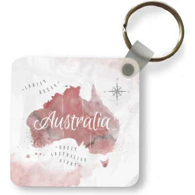 Afbeelding van Sleutelhanger Uitdeelcadeautjes Kaart Australië Waterverf Kompas Plastic