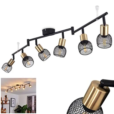 Afbeelding van plafondlamp Cairns, van metaal zwart en goud retro/vintage look kamerlamp 6 lamp, x E14, lichtarmen naar wens draaibaar,zonder lampen