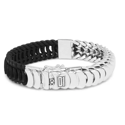 Afbeelding van Buddha to 123 Armband Lars Mix zilver leder zwart (G) 23 cm