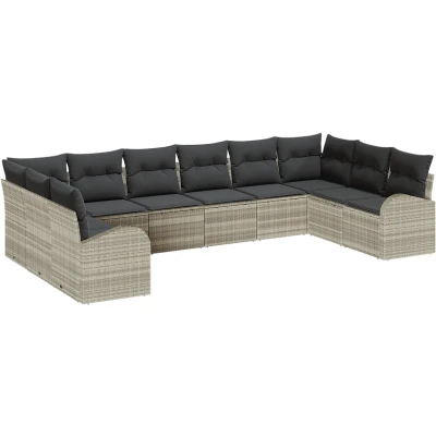 Afbeelding van vidaXL 10 delige Tuinbank Set met Kussens Lichtgrijs Poly Rattan