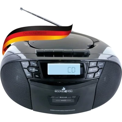 Afbeelding van SCHWAIGER 658026 Draagbare CD speler met cassette en radio MP3 USB aansluiting FM AUX koptelefoon Boombox Stereo voor thuis onderweg Stroom batterijvoeding Display