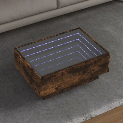 Afbeelding van Salontafel met LED 70x50x30 cm bewerkt hout gerookt eikenkleur