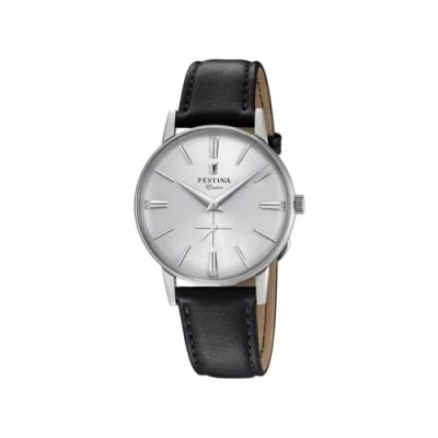 Afbeelding van Festina Herenhorloge F20248 Outlet behuizing van roestvrij staal 316L, zilverkleurig, leren band, Foema gorro graduación, Eén maat, Armband: