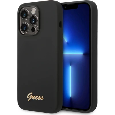 Afbeelding van Guess Silicone Retro Back Case Geschikt voor Apple iPhone 14 Pro (6.7&quot;) Zwart