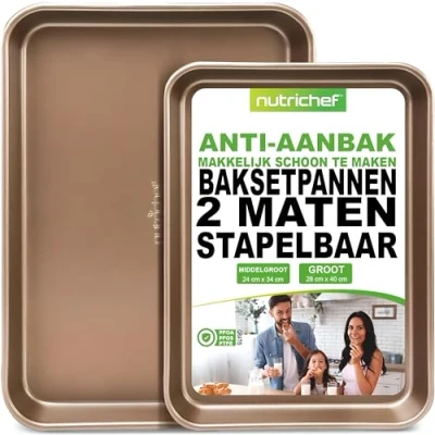 Afbeelding van Nutrichef 2 Delige Bakplaat Set Nonstick Pannen Voor Bakken, Koolstofstaal, Herbruikbaar, Kwaliteit Keukengerei Koken En Bakken