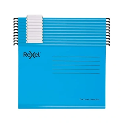 Afbeelding van Rexel Classic Versterkte Foolscap Suspensie Bestand met Dividers, Recycled Kaart, 10 stuks, Blauw, 2115594