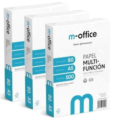 Afbeelding van M Office A5, 80 g, 3 verpakkingen met 500 vellen, multifunctioneel papier voor inkjet en laserprinters, A5 148 x 210 mm, ideaal kantoor thuis, 1500 vellen