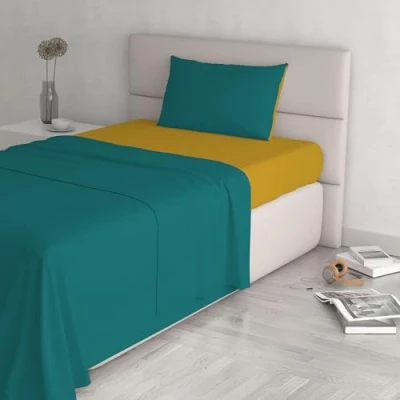 Afbeelding van Italian Bed Linen Natural Color beddengoedset, 100% katoen, oker/fles groen, afzonderlijk