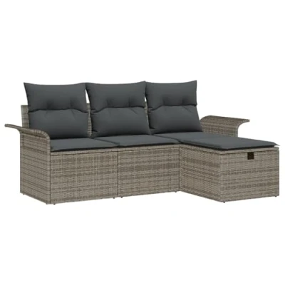 Afbeelding van vidaXL 4 delige tuin sofa set met kussens grijs poly rattan