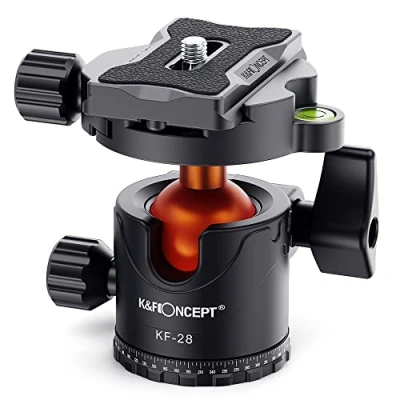 Afbeelding van Low Profile Tripod Ball Head, K&amp;F Concept 28mm 360 Rotating Panoramic Aluminum Alloy Head with 1/4&quot; Quick Release Plate and Bubble Level Max Load 22LBS/10KG for Tripod,Slider DSLR Cameras