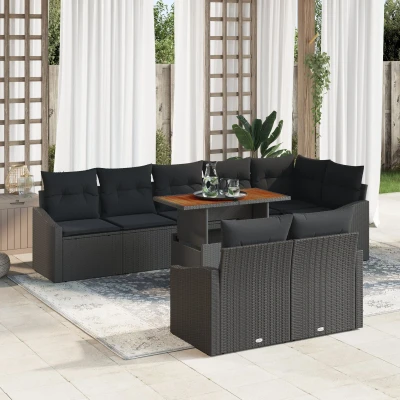 Afbeelding van vidaXL Tuin Sofa Set van 9 Zwart en Bruin Rattan Hout Eetset
