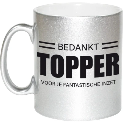 Afbeelding van Cadeau zilveren mok / beker bedankt topper voor je fantastische inzet werknemer/ afscheid collega/ pensioen ca
