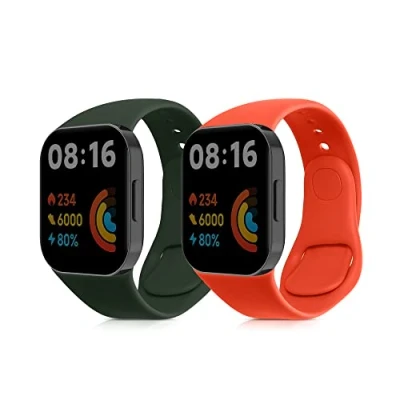 Afbeelding van kwmobile 2x horlogebandjes geschikt voor Xiaomi Redmi Mi Watch Lite 3 / bandje Smartwatch bandjes van TPU Activity tracker horloge band in oranje donkergroen