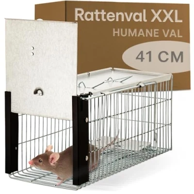 Afbeelding van Praknu Rattenval Live Trap 41 cm Groot Huisdiervriendelijk &amp; Herbruikbaar Klaar Voor gebruik Ratten Woelmuizen