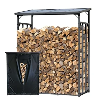 Afbeelding van QUICK STAR Metalen brandhoutrek antraciet 143 x 70 185 cm met bescherming tegen weersinvloeden brandhout 1,8 m3 / 2,5 SRM haardhoutopslag stapelhulp buiten #1