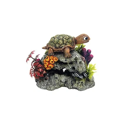 Afbeelding van Nobby Aqua Ornaments schildpad op rots met planten, 13,5 x 8,5 10,7 cm, 1 stuk