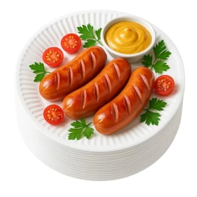 Afbeelding van Pakomat Papieren borden, 23 cm, 100 stuks, wegwerpborden, ronde dessertborden, stevige kartonnen feestservies, milieuvriendelijk, biologisch afbreekbaar