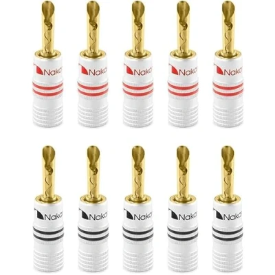 Afbeelding van Nakamichi Excel serie 24 karaats vergulde banaanstekker 12 18 AWG Maat 4 mm Luidsprekers Versterker Hi Fi AV Stereo Home Theater Audio Draad Kabel Schroefconnector (10 stuks (5 paar), BFA stekker)
