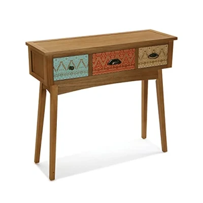 Afbeelding van Versa Shikar Smalle hal of vestibule Entree meubilair, Console Tafel, met 3 lades, Afmetingen (H x B H) 80,5 30 90 cm, Hout, Kleur Veelkleurig