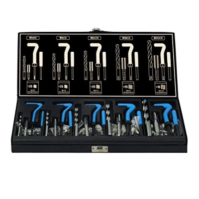 Afbeelding van Haskyy Schroefdraadreparatieset, 131 delig, M5, M6, M8, M10, M12, binnendraad, schroefdraadboor, inzetstukken hulzen