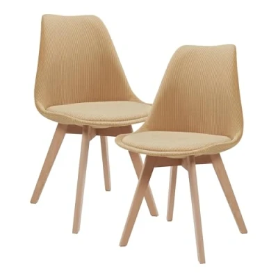 Afbeelding van Eetkamerstoelen Fläten set van 2 stuks corduroy mosterdgeel en naturel [en.casa]
