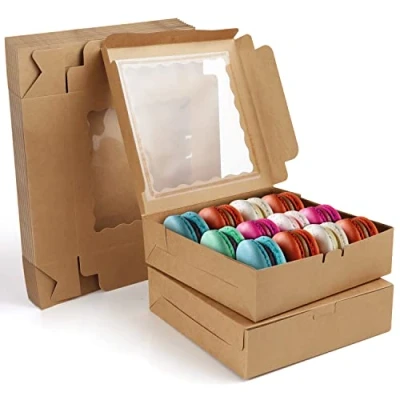 Afbeelding van Belle Vous 12 Pak Bruin Papieren Kraft Bakkerij Gebaksdozen met Ramen 23 x 6,5 cm Wegwerpbare Verpakkingsdozen voor Cookies, Cupcakes, Dessert, Pies &amp; Geschenken