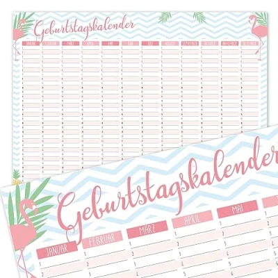 Afbeelding van Verjaardagskalender met flamingo motief, DIN A3, jaaronafhankelijk, permanente kalender voor meisjes, vrouwen, de hele familie I dv_370