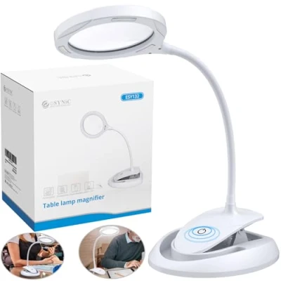 Afbeelding van eSynic vergrootlamp led 2 in 1 vergrootglas 5X 10X bureaulamp met licht en standaard 3 helderheid instelbaar voor werken, lezen, reparaties doe het zelvers