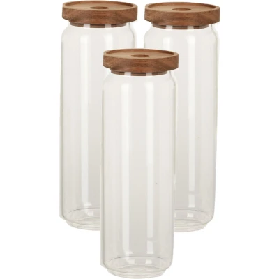 Afbeelding van Set van 3x stuks glazen luxe keuken voorraadpot/voorraadbus 1300 ml Voorraadpot